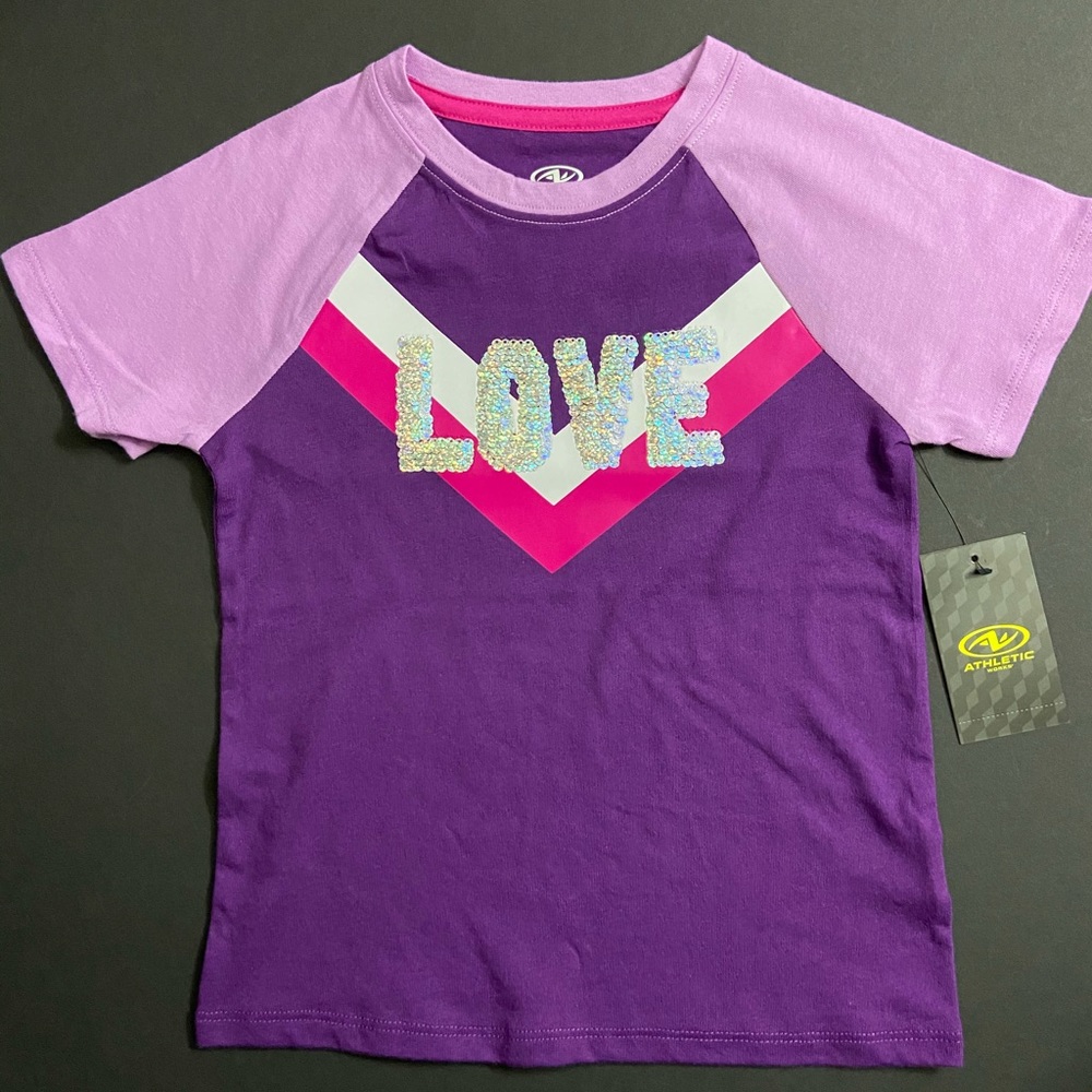 Girls Short Sleeve Active Tee w/Reversible Sequins